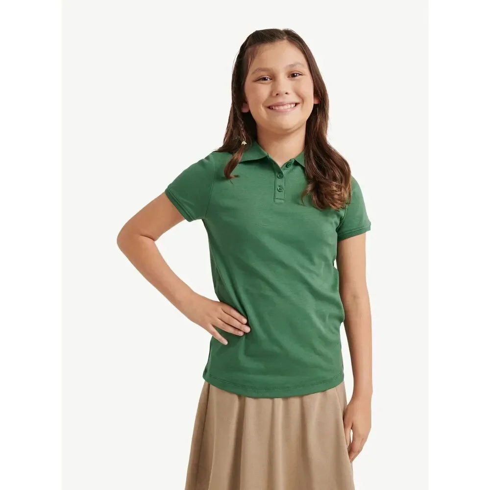 Justice Girls Uniform Short Sleeve Knit Polo Shirt Size L 12/14 hunter green NWT